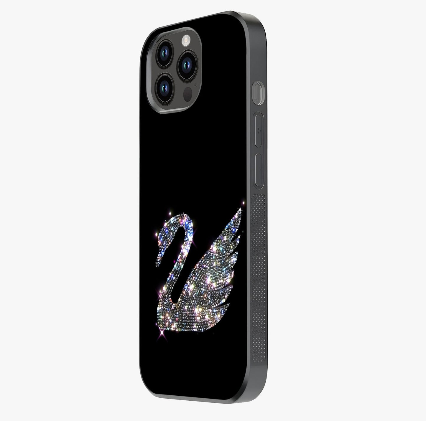 Starlit Swan Grace Glass Case photographed in natural light showing reflective finish and design depth.