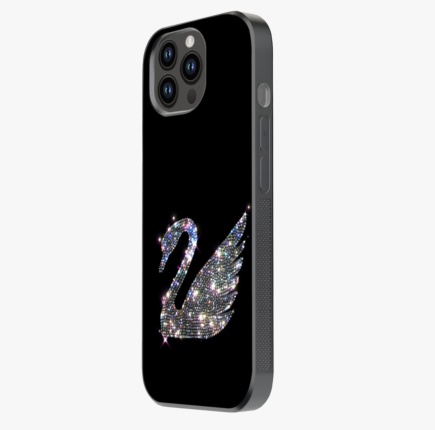 Starlit Swan Grace Glass Case photographed in natural light showing reflective finish and design depth.