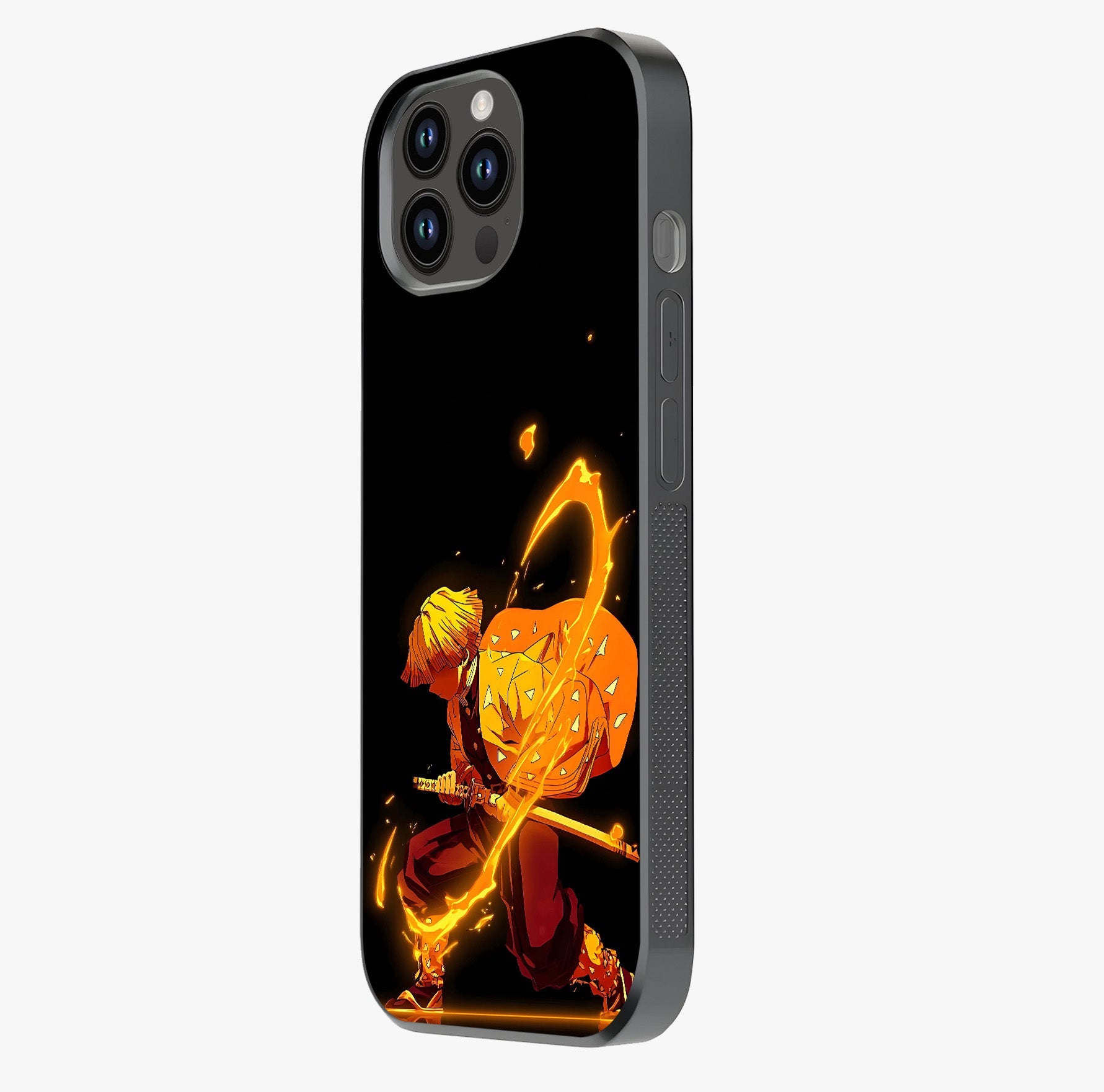 Thunder Flame Execution Glass Case photographed in natural light showing reflective finish and design depth.