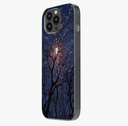 Twilight Sakura Serenade Glass Case photographed in natural light showing reflective finish and design depth.