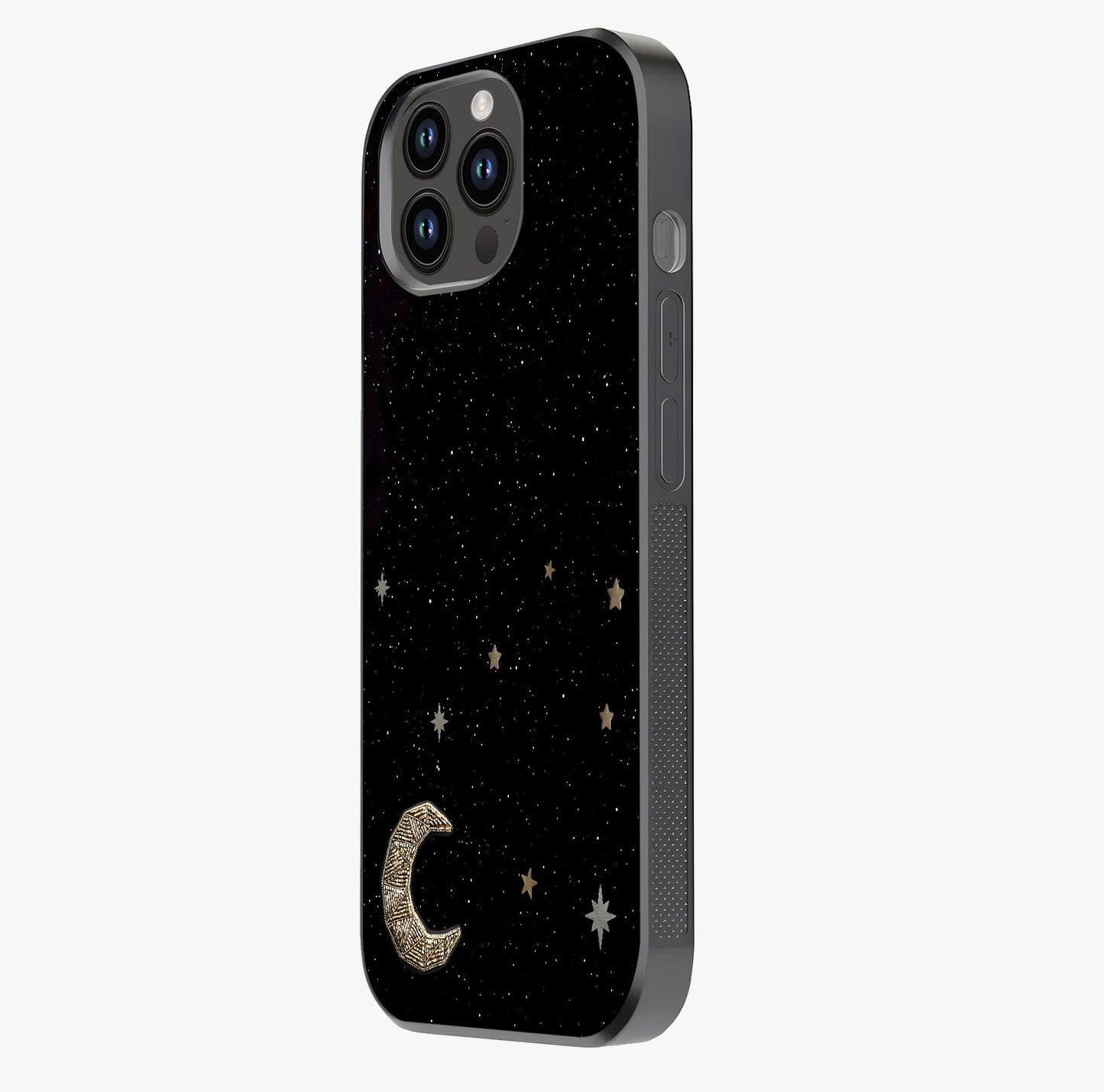 Twinkle Star With Half Moon Glass Case photographed in natural light showing reflective finish and design depth.