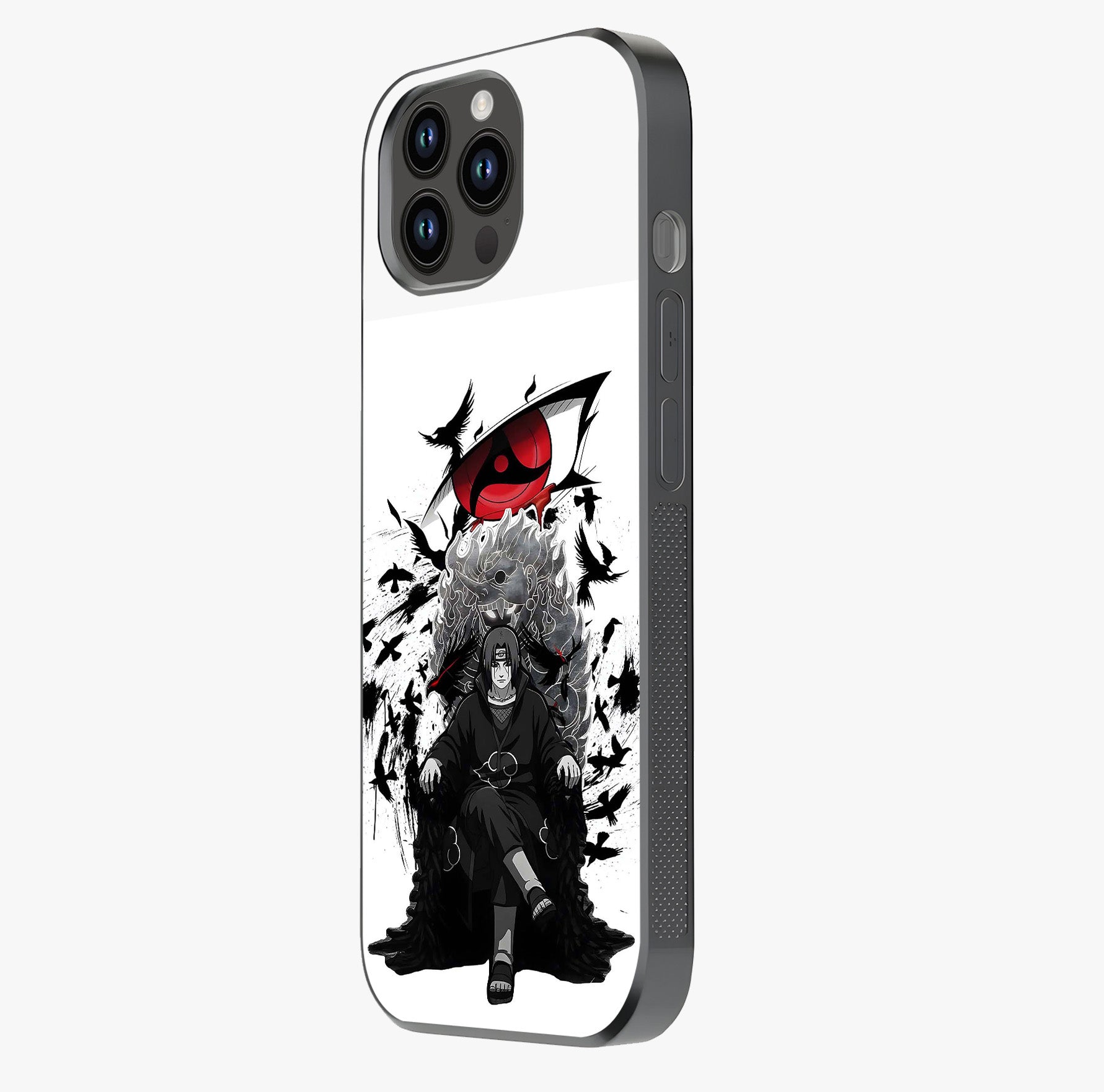 Uchiha Shadow Throne Glass Case photographed in natural light showing reflective finish and design depth.