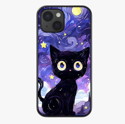 Abstract Cat Art Glass Case showing full back design in clean flat view with glossy glass finish.