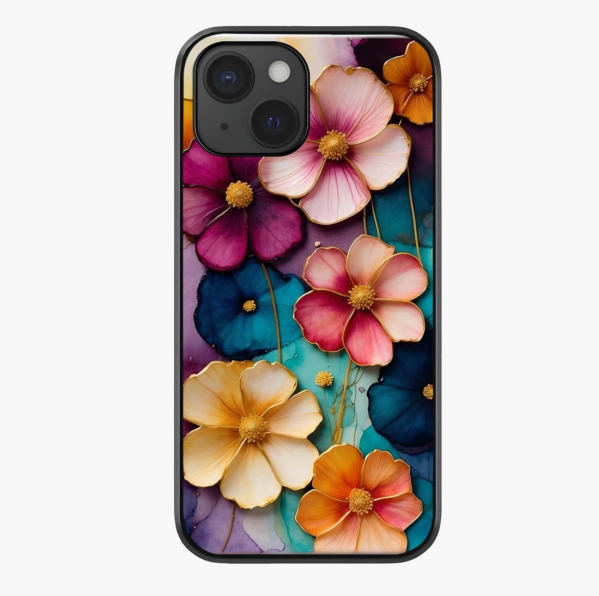 Artlyn Grace Flower Pattern Glass Case showing full back design in clean flat view with glossy glass finish.