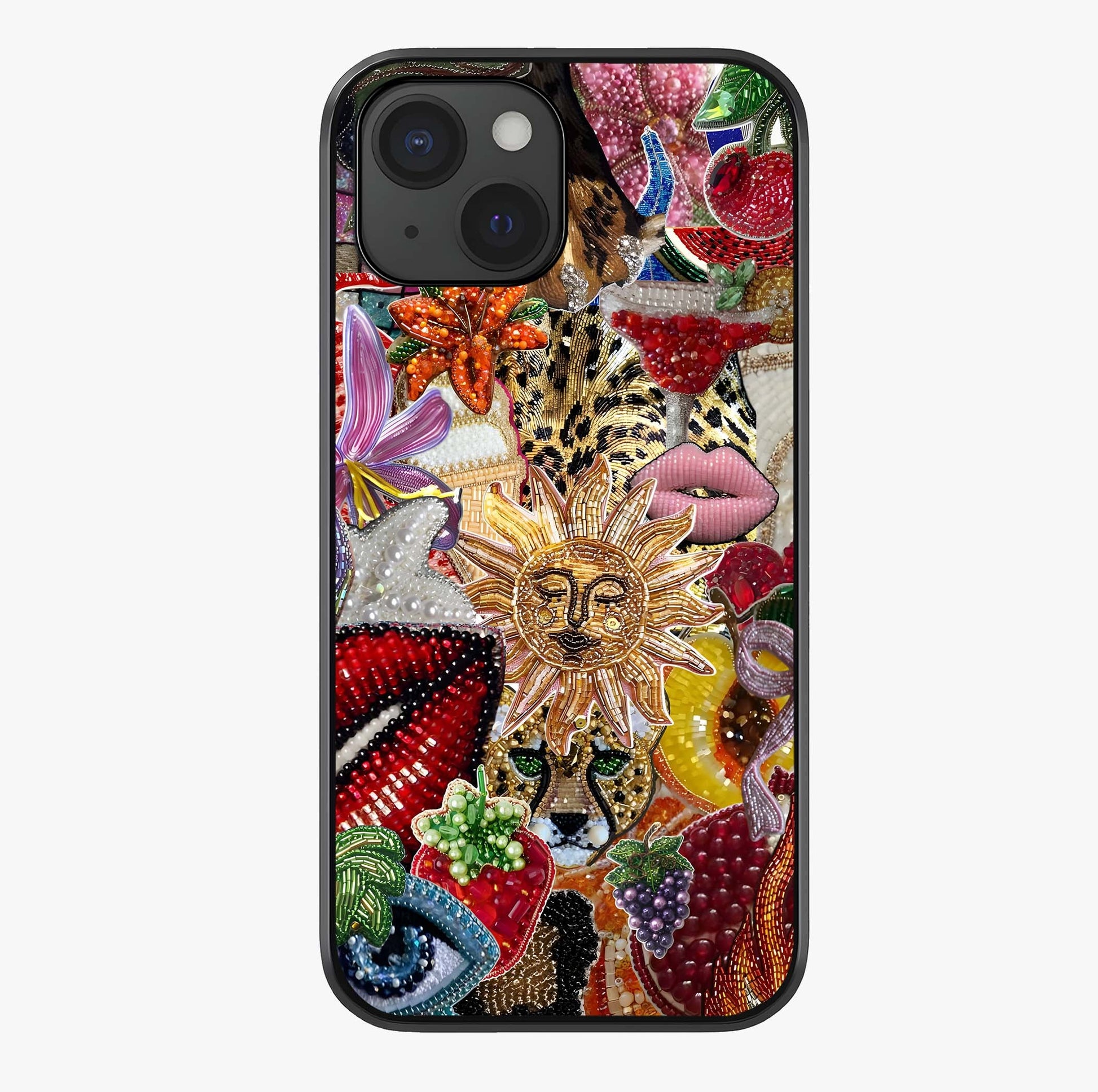 Beaded Fashion Jungle Glass Case showing full back design in clean flat view with glossy glass finish.