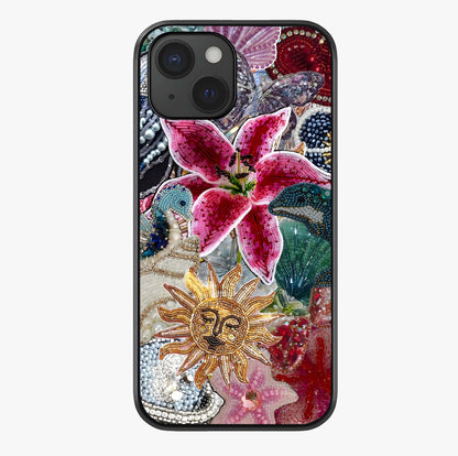 Beaded Garden Fantasy Glass Case showing full back design in clean flat view with glossy glass finish.