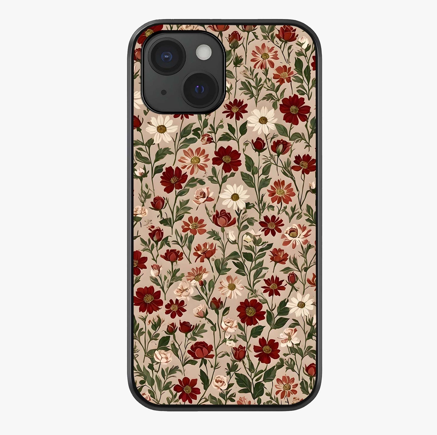 Biege Flower With Leaf Glass Case showing full back design in clean flat view with glossy glass finish.