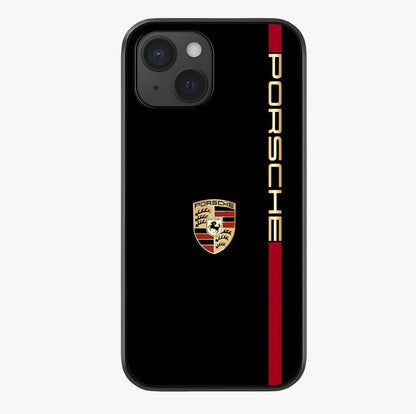 Black Minimal Porsche Glass Case showing full back design in clean flat view with glossy glass finish.