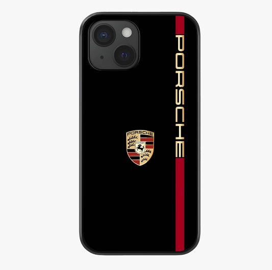 Black Minimal Porsche Glass Case showing full back design in clean flat view with glossy glass finish.