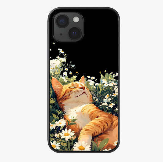lissful Bloom Cat Glass Case showing full back design in clean flat view with glossy glass finish.