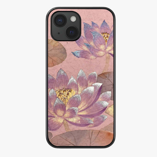 Blossom Mist Lotus Glass Case showing full back design in clean flat view with glossy glass finish.