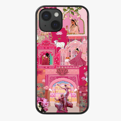 Blossoms Of Rajasthan Glass Case showing full back design in clean flat view with glossy glass finish.