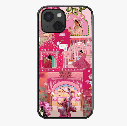 Blossoms Of Rajasthan Glass Case showing full back design in clean flat view with glossy glass finish.