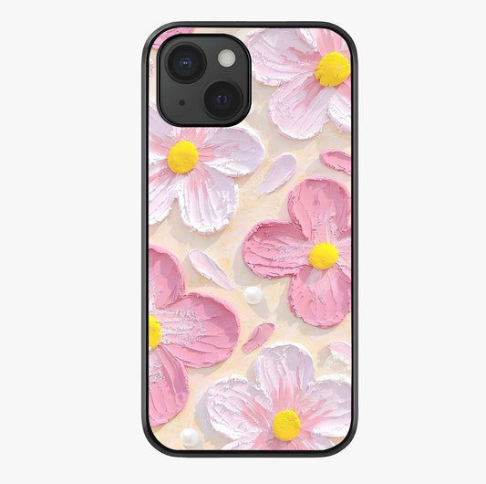 Blush Bloom Texture Glass Case showing full back design in clean flat view with glossy glass finish.