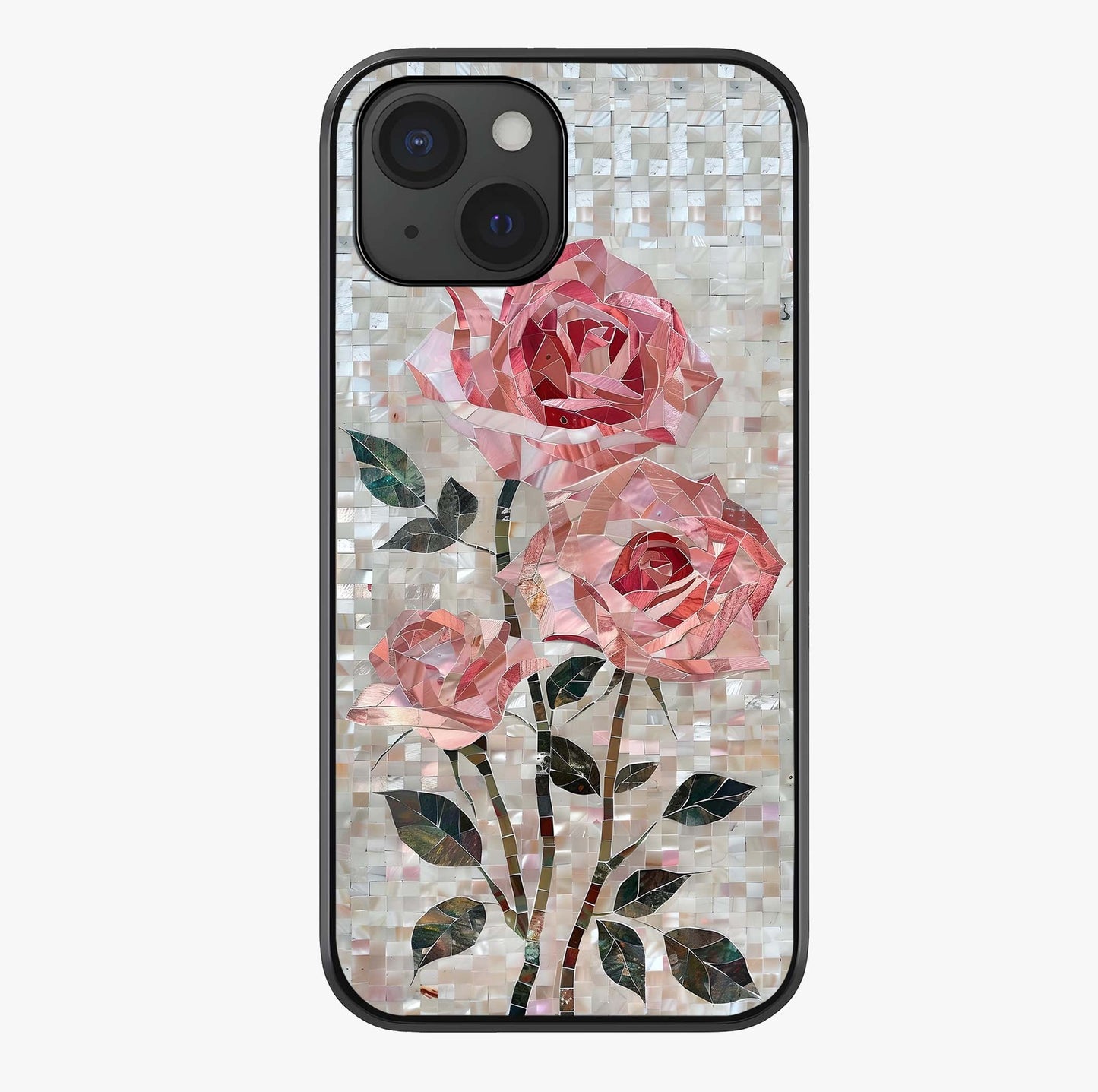 Blush Mosaic Bloom Glass Case showing full back design in clean flat view with glossy glass finish.