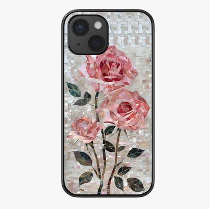 Blush Mosaic Bloom Glass Case showing full back design in clean flat view with glossy glass finish.