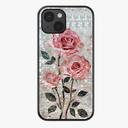 Blush Mosaic Bloom Glass Case showing full back design in clean flat view with glossy glass finish.