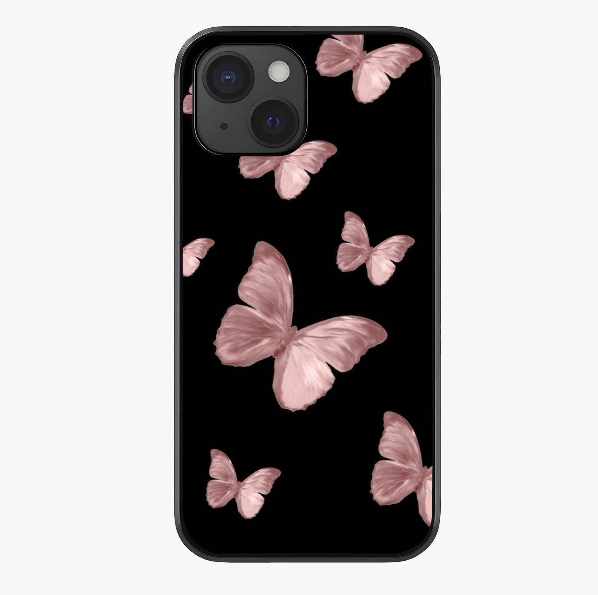 Butterfly Pattern Glass Case showing full back design in clean flat view with glossy glass finish.