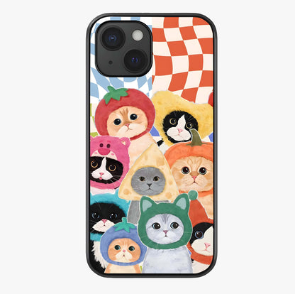 Cats In Fruits Glass Case showing full back design in clean flat view with glossy glass finish.