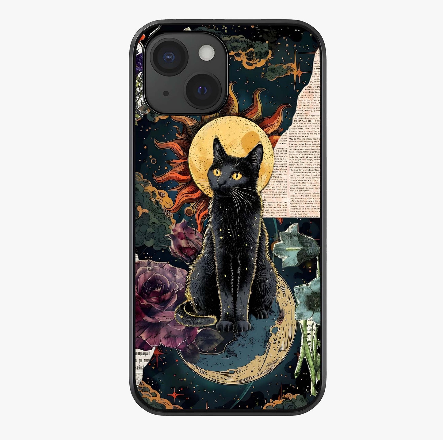 Celestial Black Cat Glass Case showing full back design in clean flat view with glossy glass finish.
