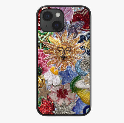 Celestial Floral And Playful Glass Case showing full back design in clean flat view with glossy glass finish.