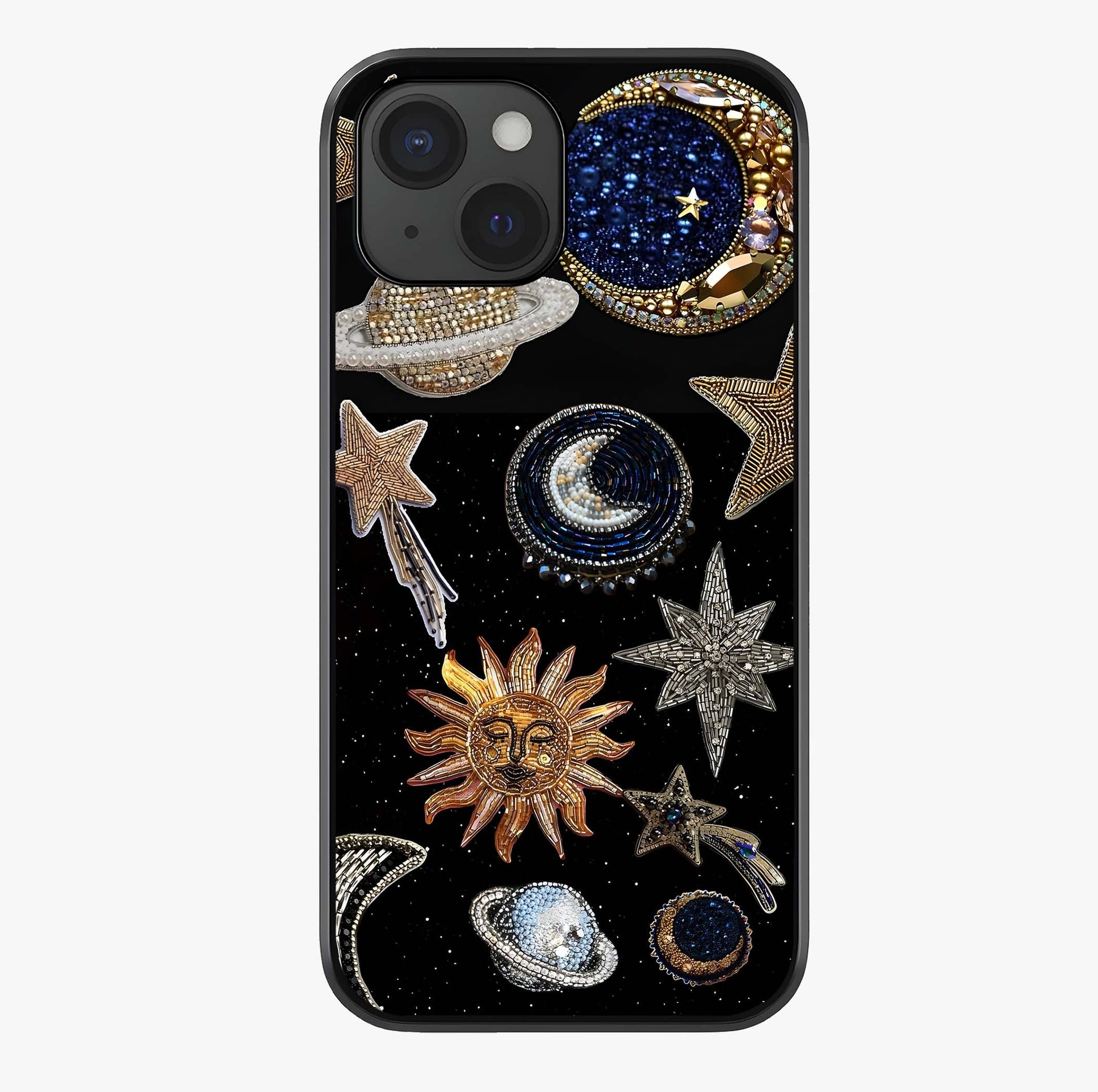 Celestial Gem Constellations Glass Case showing full back design in clean flat view with glossy glass finish.