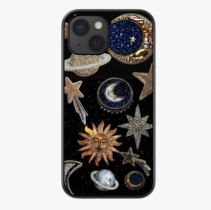 Celestial Gem Constellations Glass Case showing full back design in clean flat view with glossy glass finish.