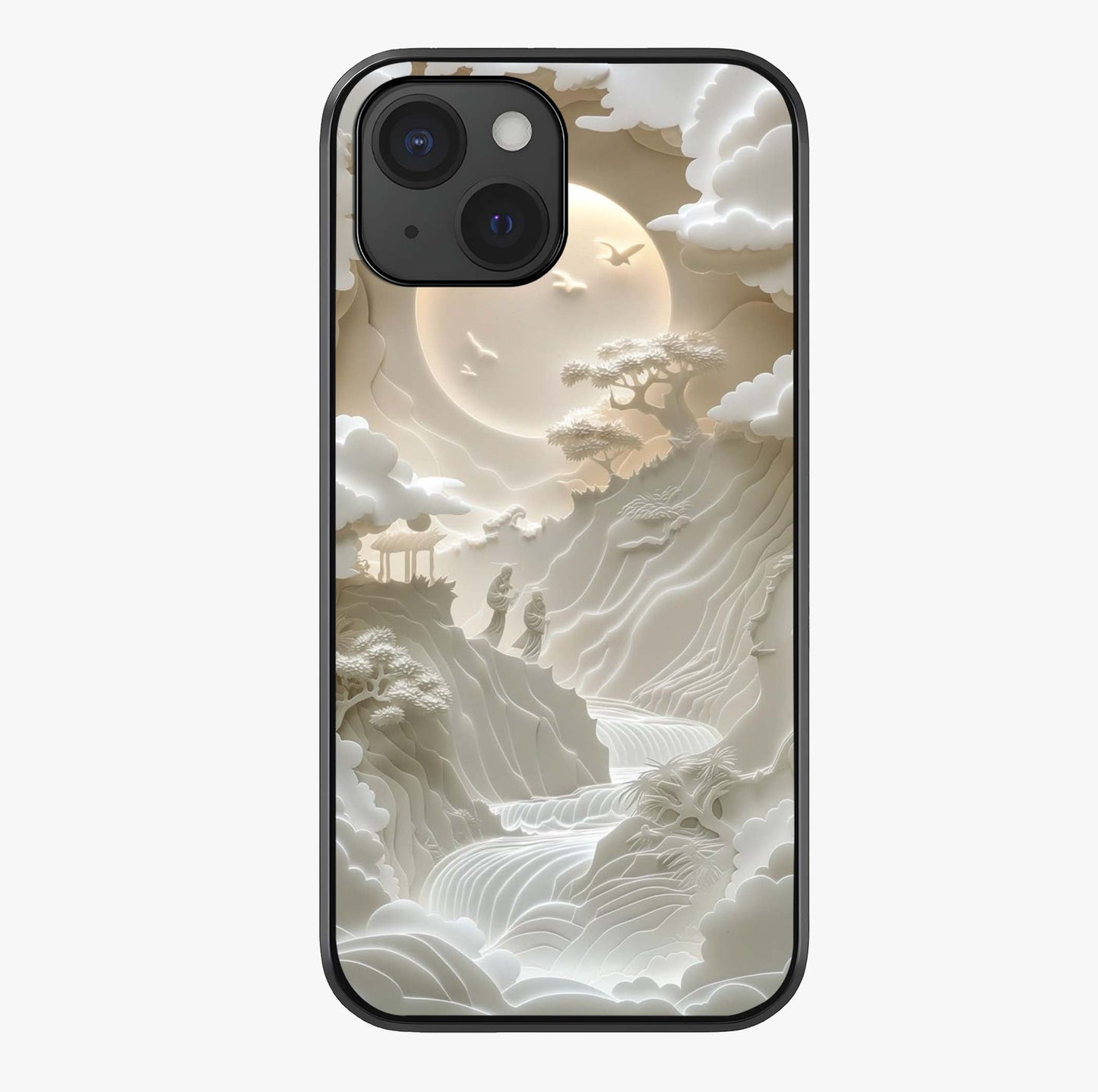 Celestial Origami Glass Case showing full back design in clean flat view with glossy glass finish.