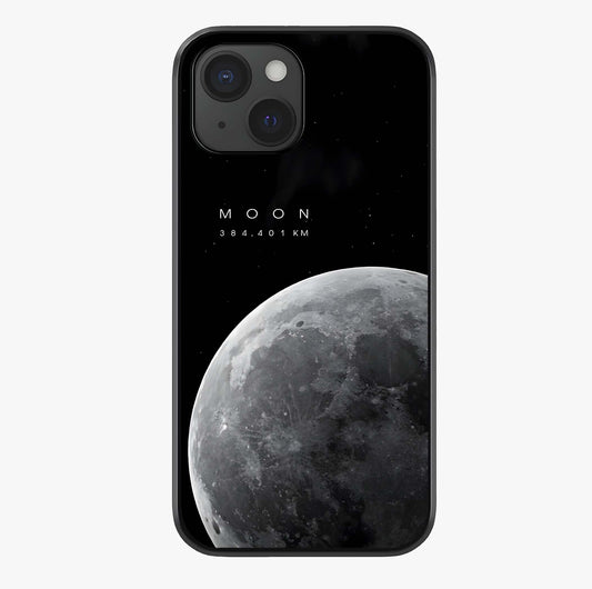 Cosmic Moon Glow Glass Case showing full back design in clean flat view with glossy glass finish.