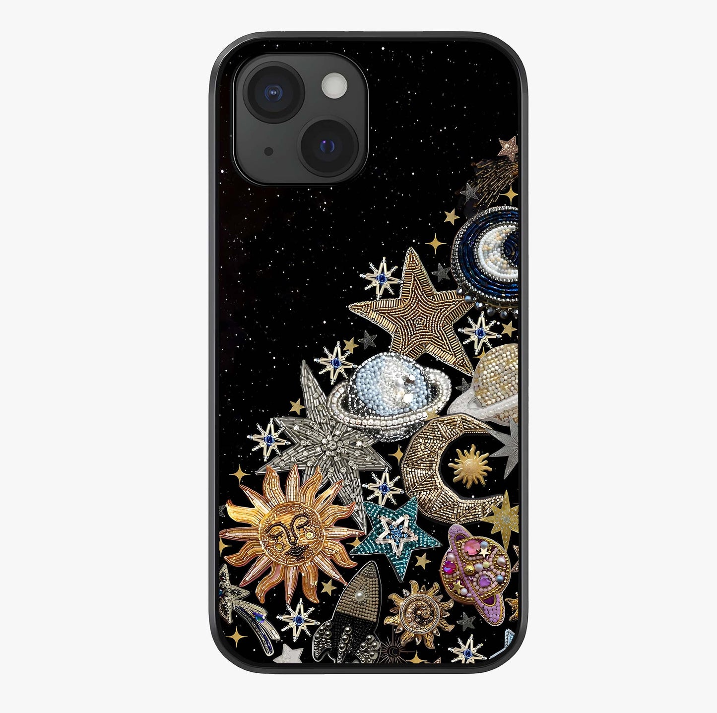 Cosmic Sparkle Dreams Glass Case showing full back design in clean flat view with glossy glass finish.