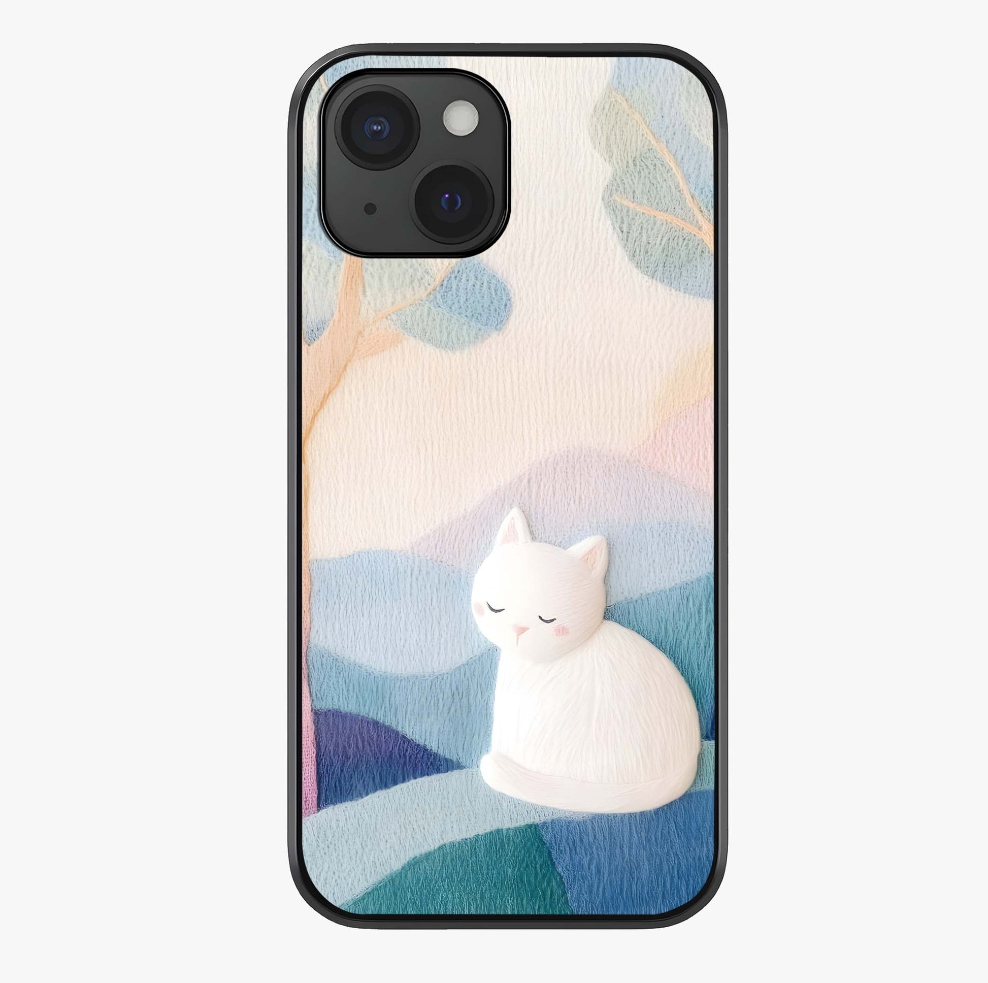 Cotton Dream Cat Glass Case showing full back design in clean flat view with glossy glass finish.