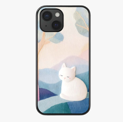 Cotton Dream Cat Glass Case showing full back design in clean flat view with glossy glass finish.