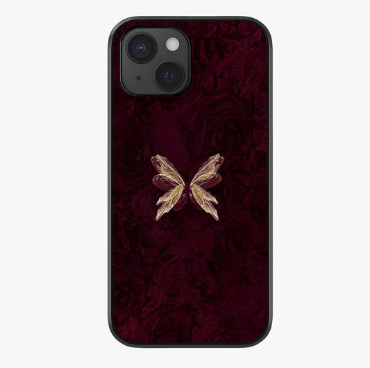 Crimson Fade Butterfly Glass Case showing full back design in clean flat view with glossy glass finish.