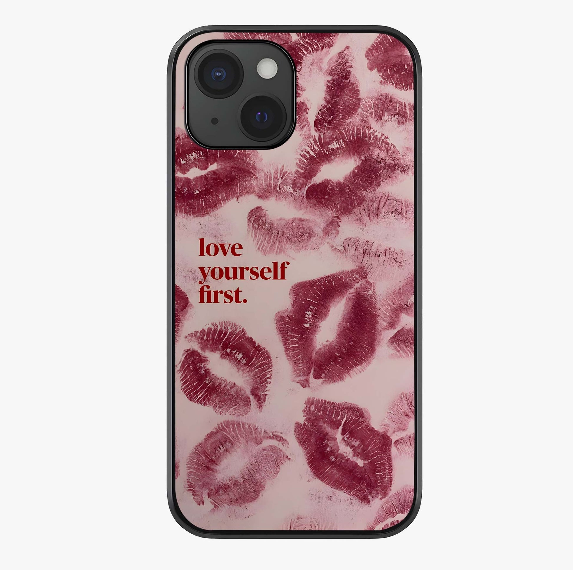 Crimson Kiss Love Glass Case showing full back design in clean flat view with glossy glass finish.