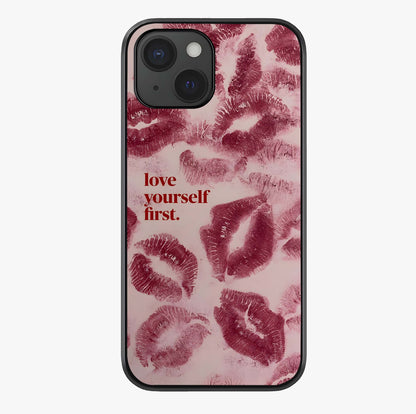 Crimson Kiss Love Glass Case showing full back design in clean flat view with glossy glass finish.