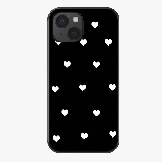 Cute And Simple White Hearts Glass Case showing full back design in clean flat view with glossy glass finish.
