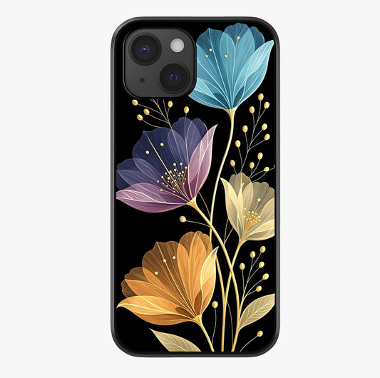 Delicate Multicolor Flowers Glass Case showing full back design in clean flat view with glossy glass finish.