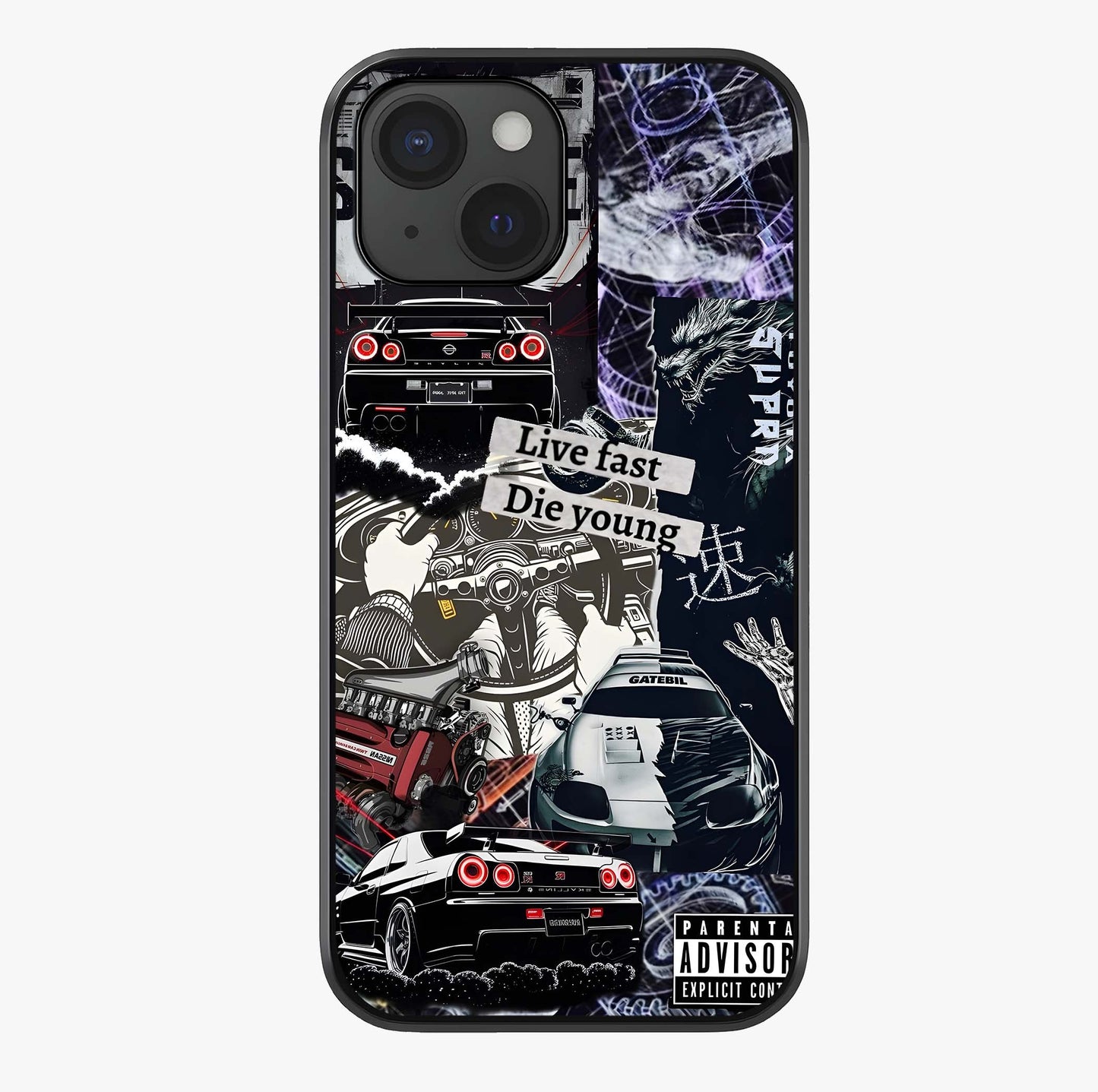 Die Young Glass Case showing full back design in clean flat view with glossy glass finish.
