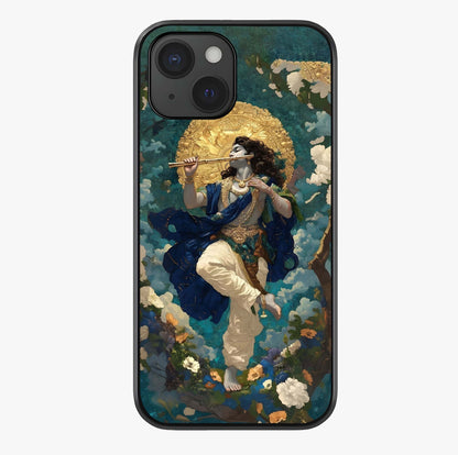 Divine Krishna Art Glass Case showing full back design in clean flat view with glossy glass finish.