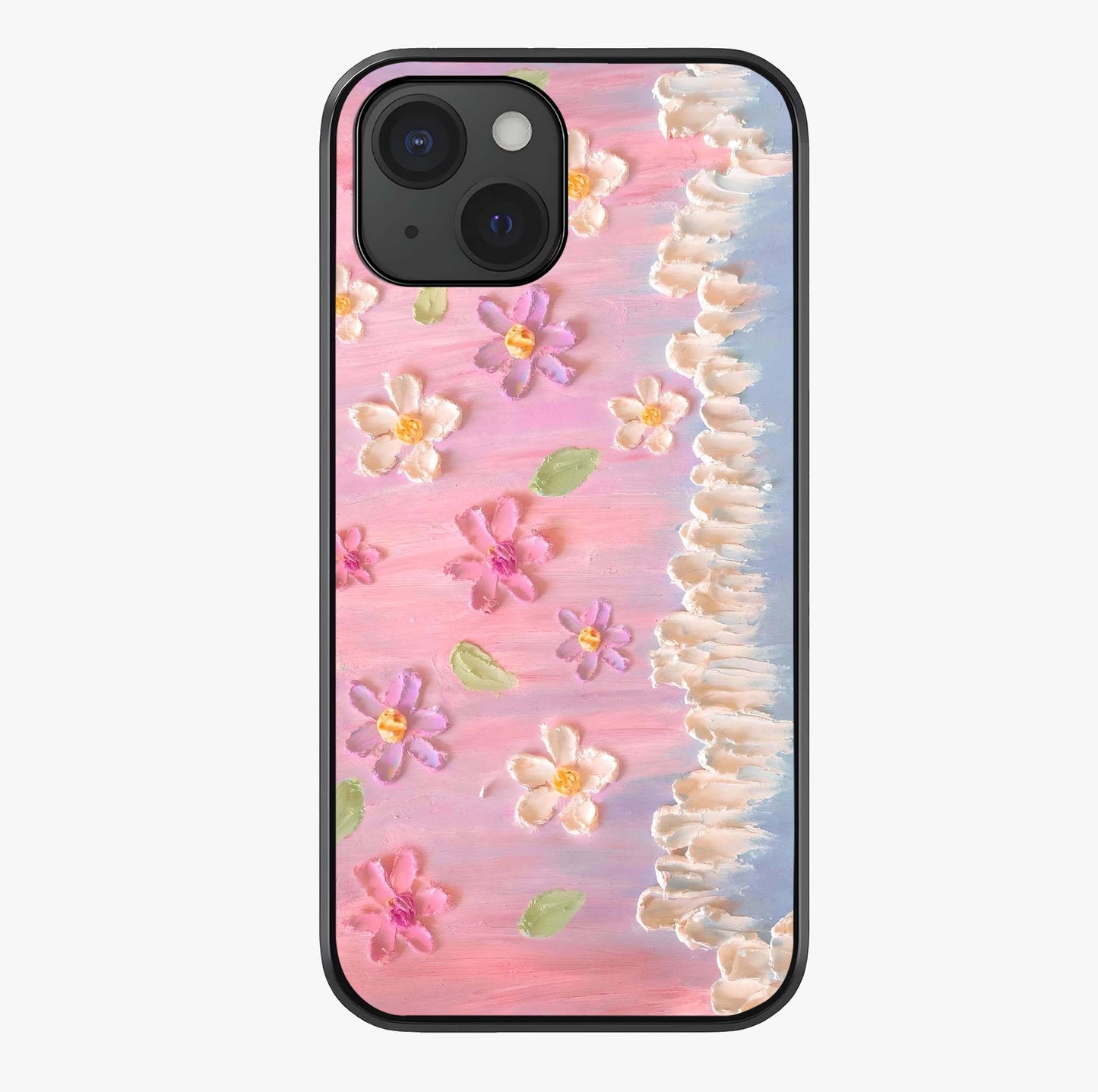 Dreamy Painted Garden Glass Case showing full back design in clean flat view with glossy glass finish.
