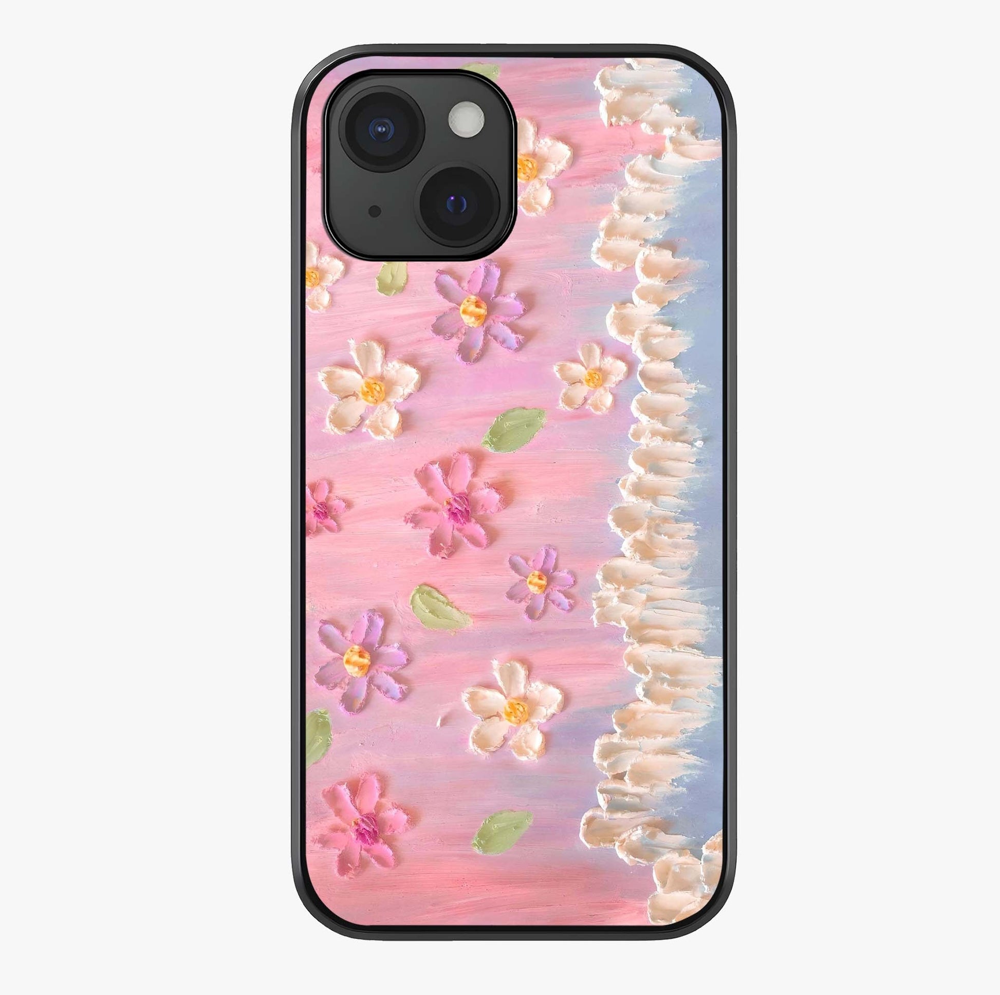 Dreamy Painted Garden Glass Case showing full back design in clean flat view with glossy glass finish.