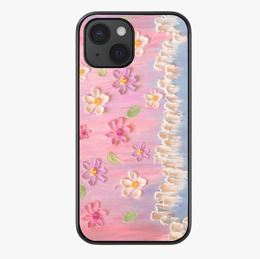 Dreamy Painted Garden Glass Case showing full back design in clean flat view with glossy glass finish.
