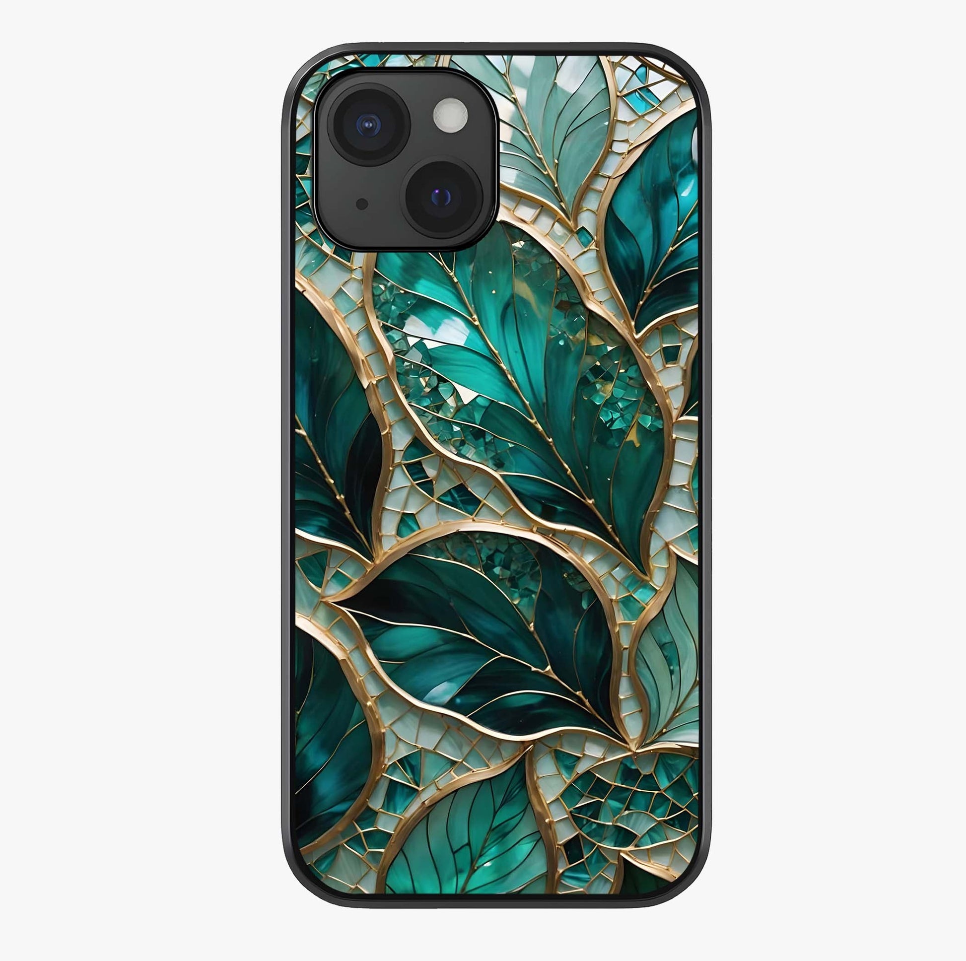 Emerald Leaf Glass Glass Case showing full back design in clean flat view with glossy glass finish.