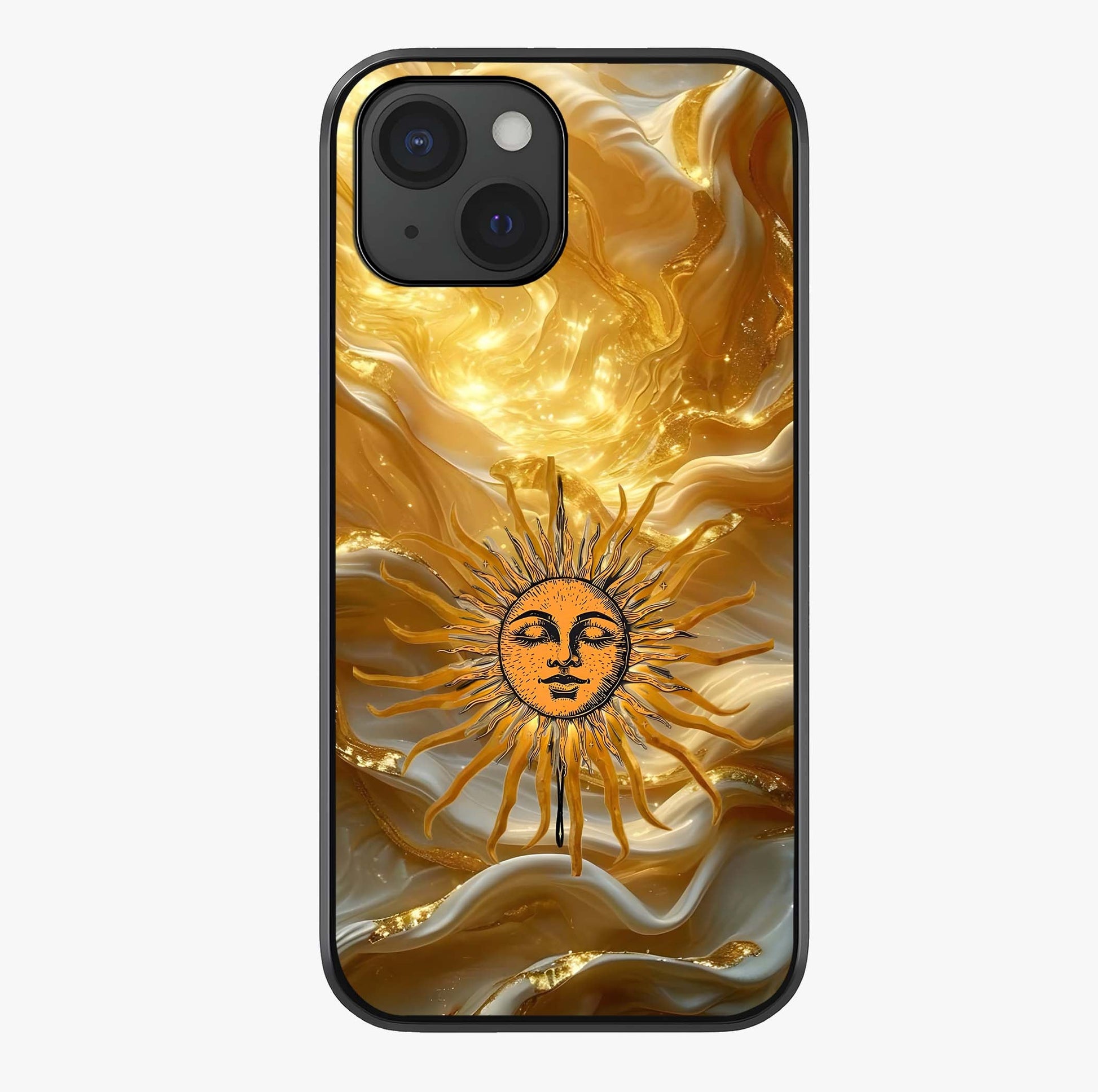 Eternal Golden Glow Glass Case showing full back design in clean flat view with glossy glass finish.