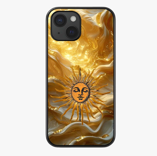 Eternal Golden Glow Glass Case showing full back design in clean flat view with glossy glass finish.