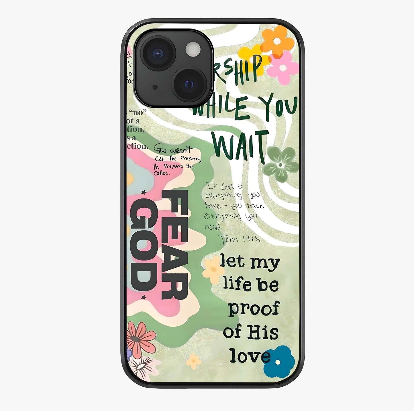 Faith Over Fear Glass Case showing full back design in clean flat view with glossy glass finish.