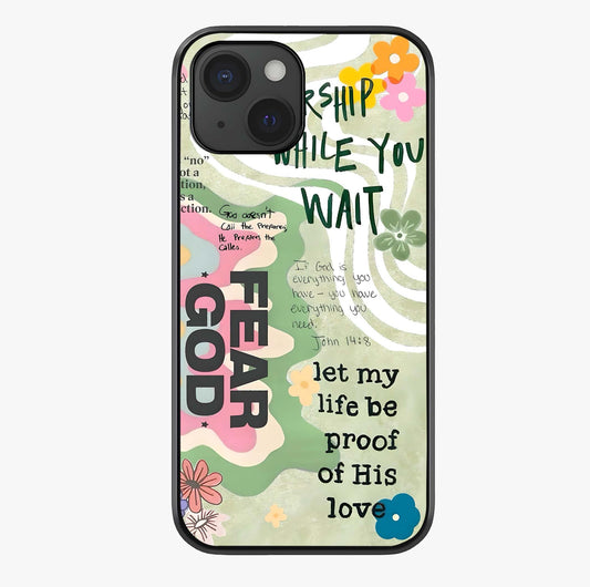 Faith Over Fear Glass Case showing full back design in clean flat view with glossy glass finish.