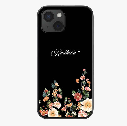 Floral Design With A Custom Personalized Name Glass Case showing full back design in clean flat view with glossy glass finish.
