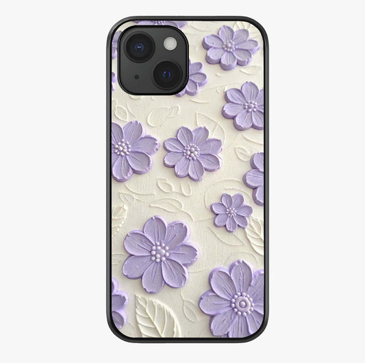 Floral Wall Art With Purple Flowers Glass Case showing full back design in clean flat view with glossy glass finish.
