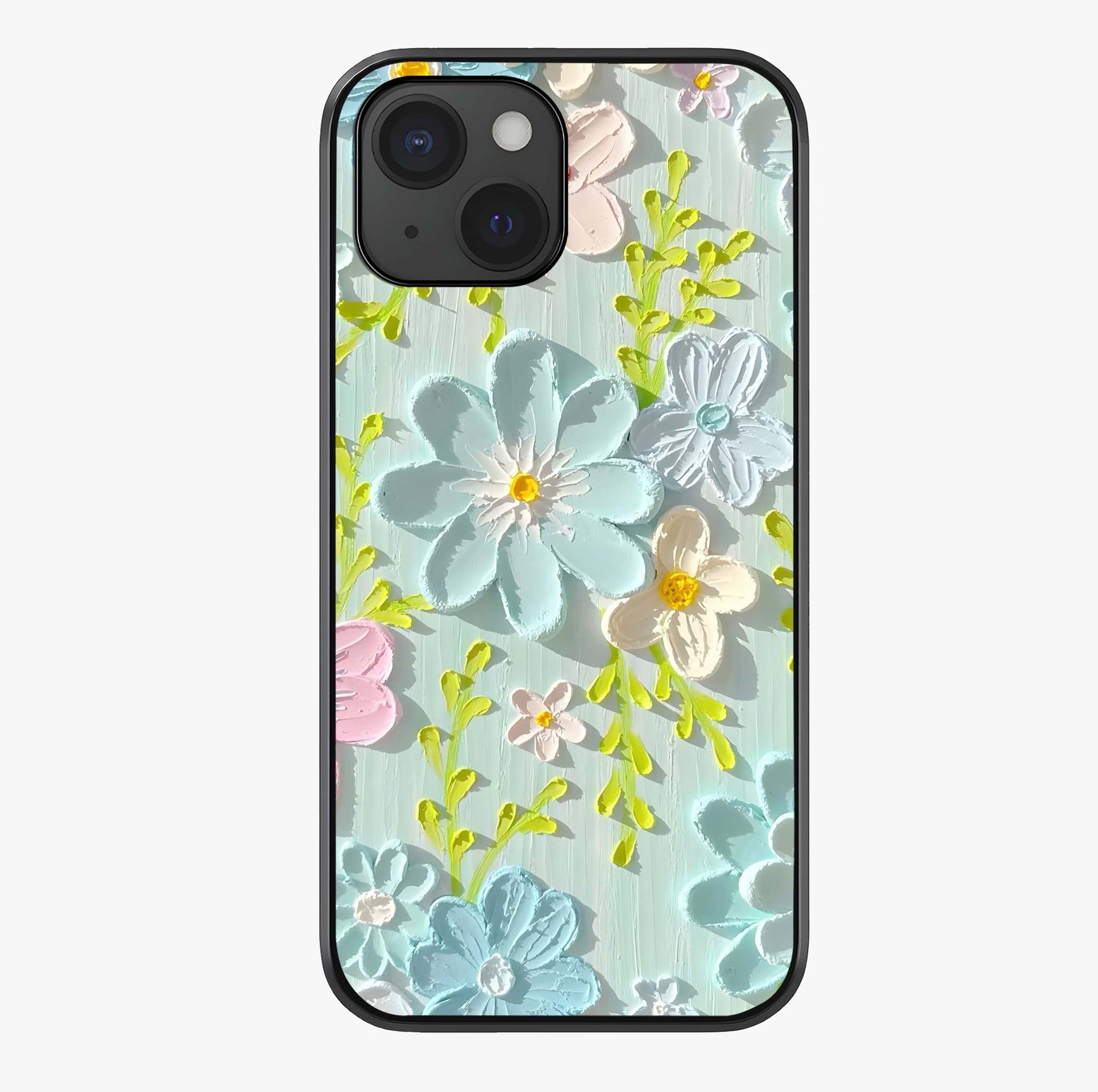 Frosted Petal Garden Glass Case showing full back design in clean flat view with glossy glass finish.